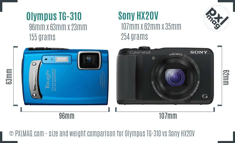 Olympus TG-310 vs Sony HX20V size comparison