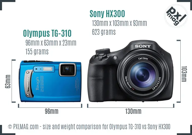 Olympus TG-310 vs Sony HX300 size comparison