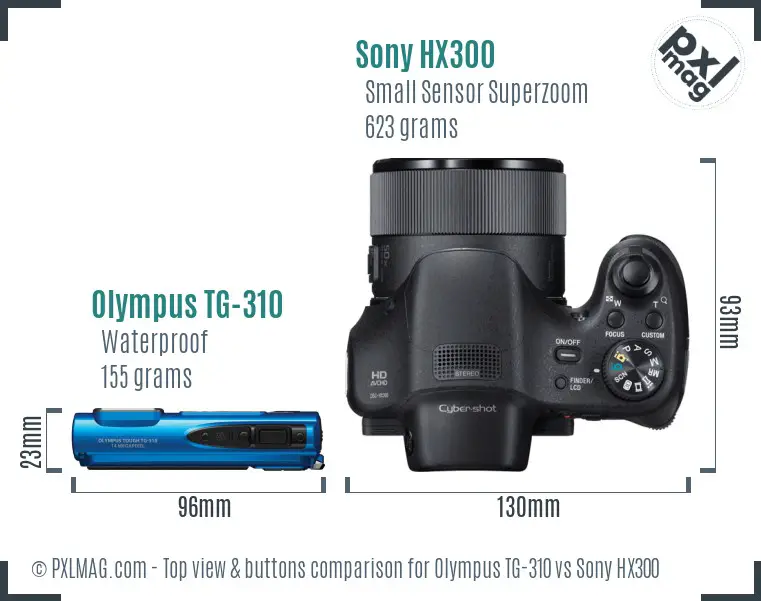 Olympus TG-310 vs Sony HX300 top view buttons comparison