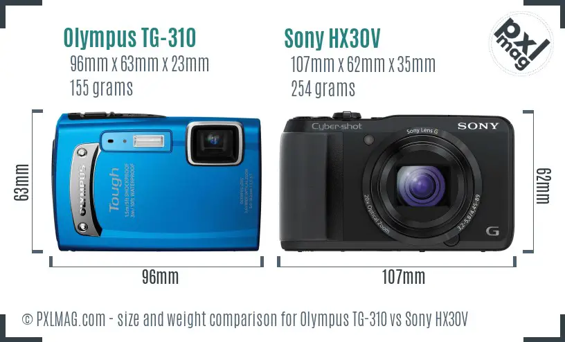 Olympus TG-310 vs Sony HX30V size comparison