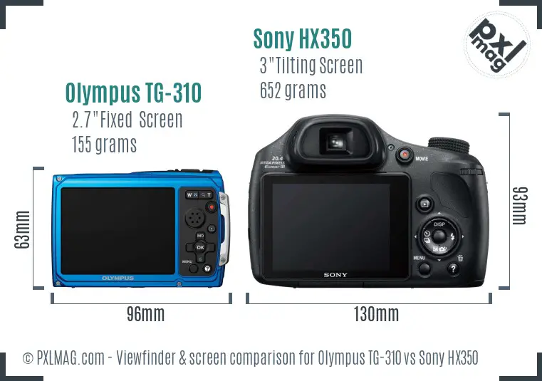 Olympus TG-310 vs Sony HX350 Screen and Viewfinder comparison