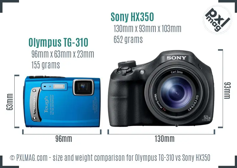 Olympus TG-310 vs Sony HX350 size comparison
