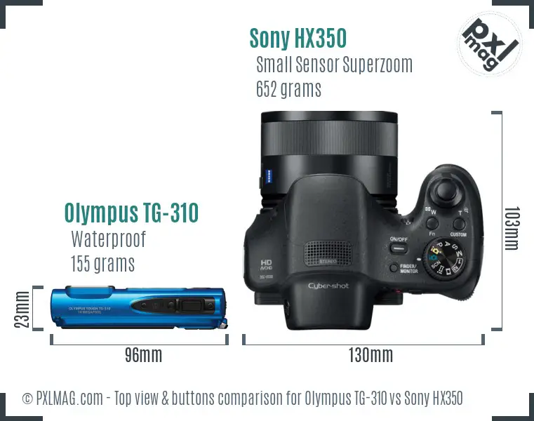 Olympus TG-310 vs Sony HX350 top view buttons comparison