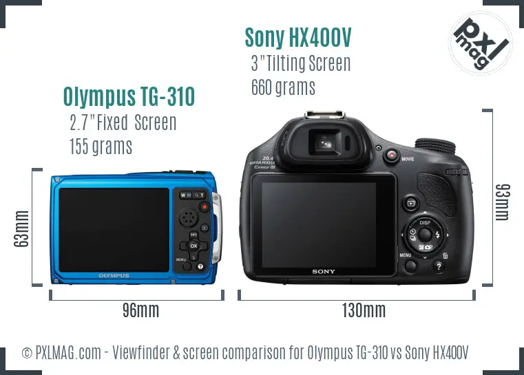Olympus TG-310 vs Sony HX400V Screen and Viewfinder comparison