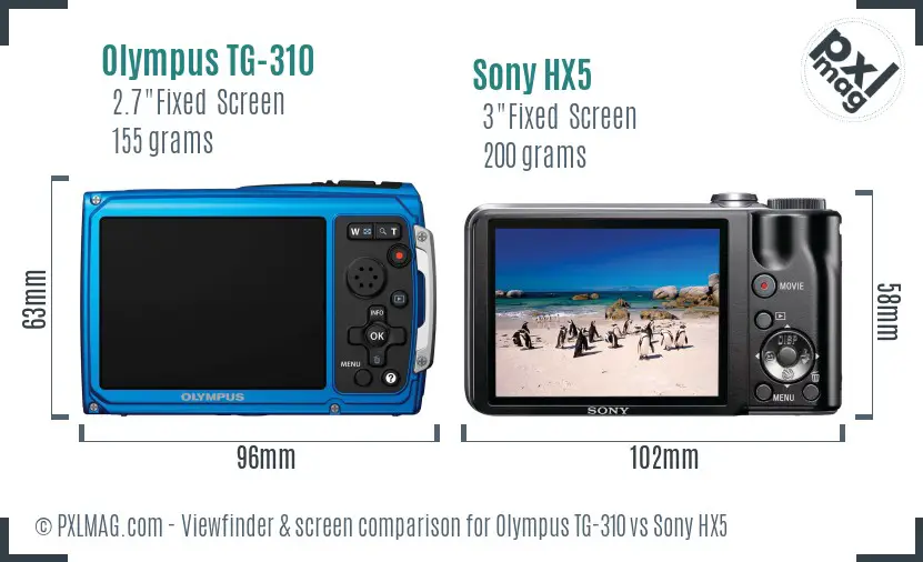 Olympus TG-310 vs Sony HX5 Screen and Viewfinder comparison
