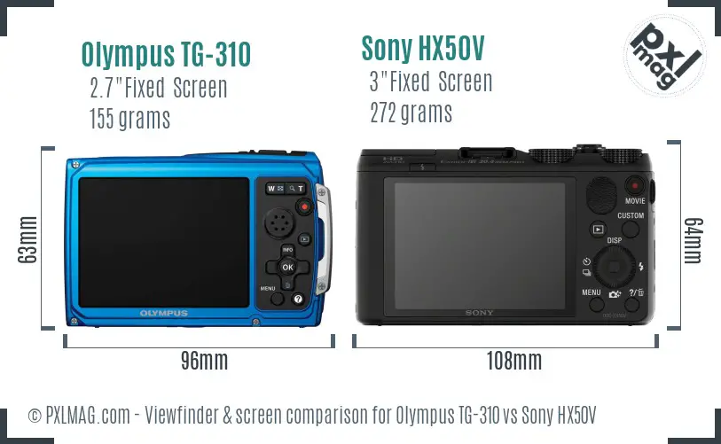 Olympus TG-310 vs Sony HX50V Screen and Viewfinder comparison