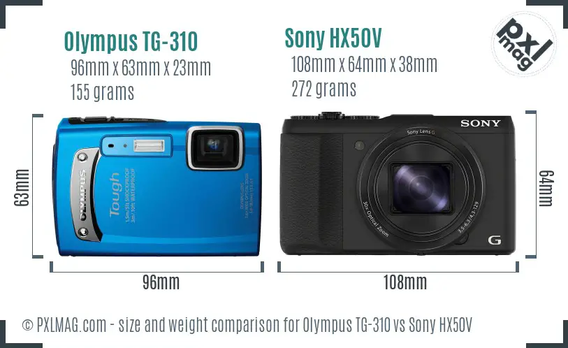 Olympus TG-310 vs Sony HX50V size comparison