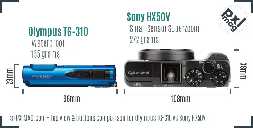 Olympus TG-310 vs Sony HX50V top view buttons comparison