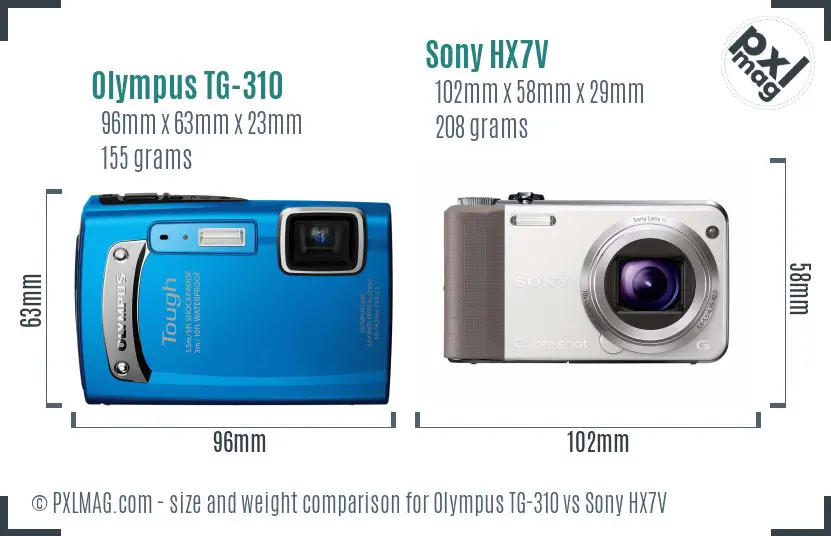 Olympus TG-310 vs Sony HX7V size comparison