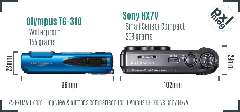 Olympus TG-310 vs Sony HX7V top view buttons comparison