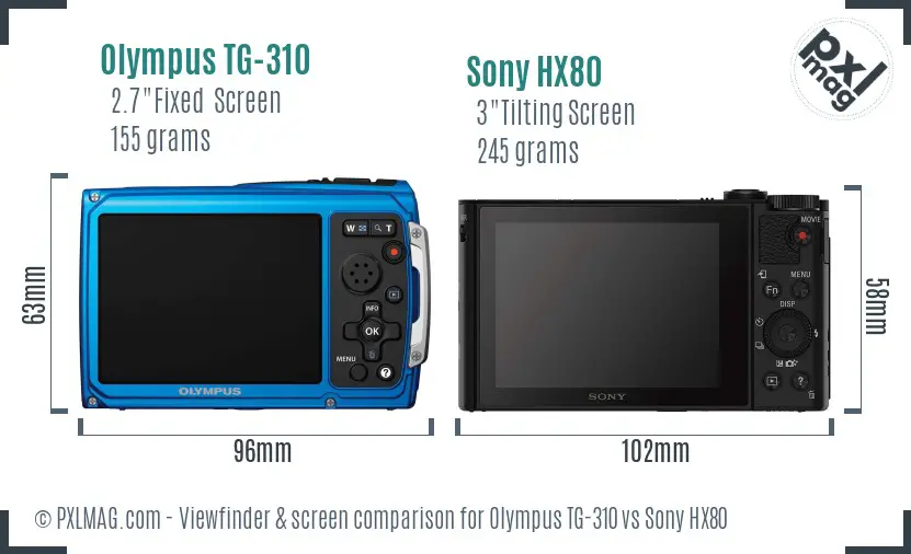 Olympus TG-310 vs Sony HX80 Screen and Viewfinder comparison