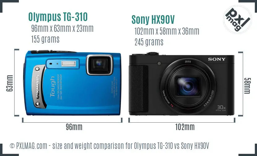 Olympus TG-310 vs Sony HX90V size comparison