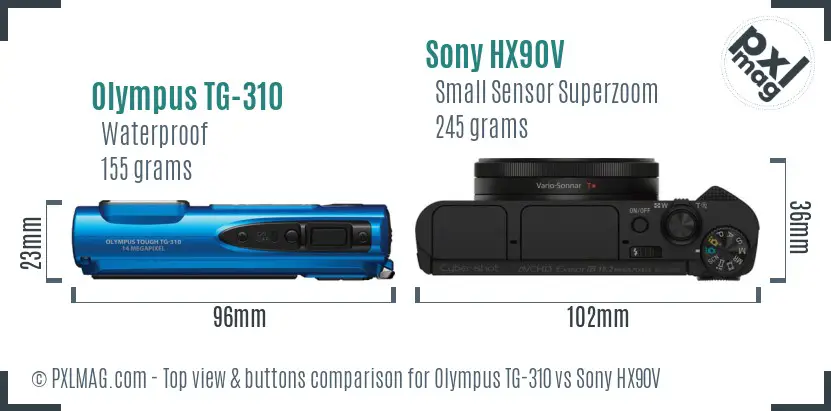 Olympus TG-310 vs Sony HX90V top view buttons comparison