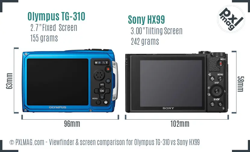 Olympus TG-310 vs Sony HX99 Screen and Viewfinder comparison