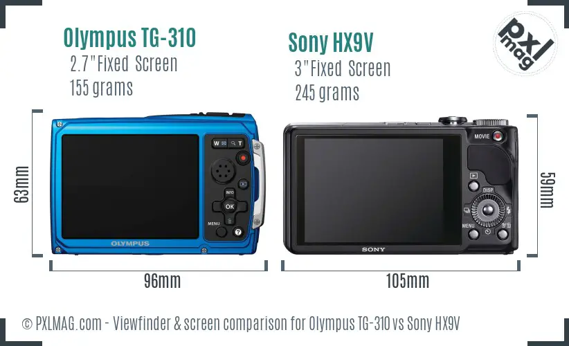 Olympus TG-310 vs Sony HX9V Screen and Viewfinder comparison