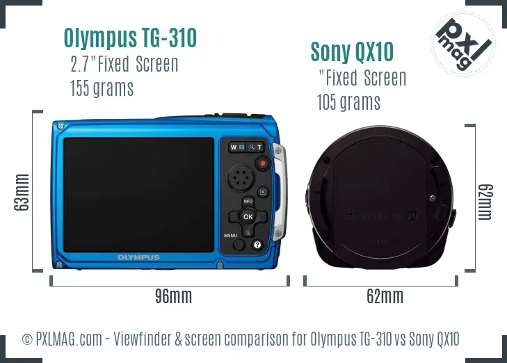 Olympus TG-310 vs Sony QX10 Screen and Viewfinder comparison