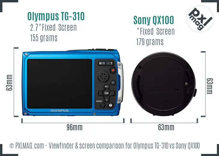 Olympus TG-310 vs Sony QX100 Screen and Viewfinder comparison