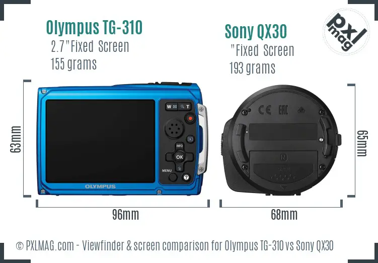 Olympus TG-310 vs Sony QX30 Screen and Viewfinder comparison