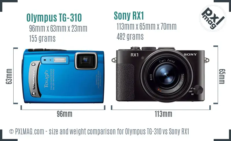 Olympus TG-310 vs Sony RX1 size comparison