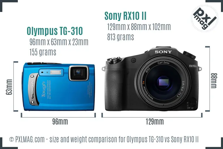 Olympus TG-310 vs Sony RX10 II size comparison