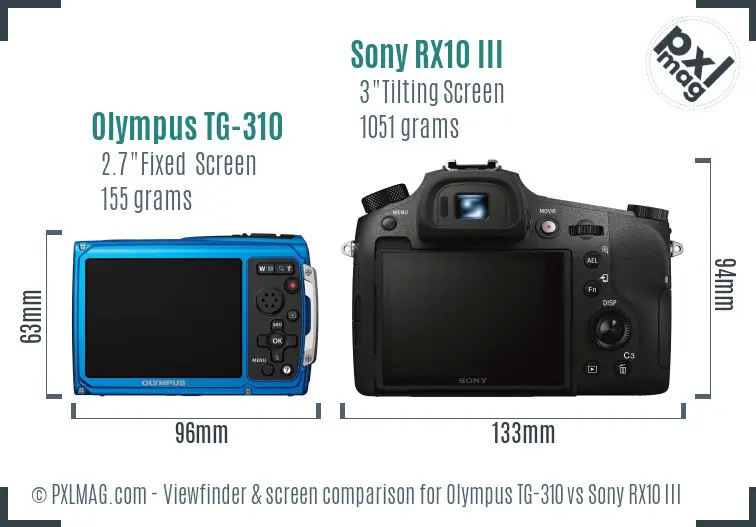 Olympus TG-310 vs Sony RX10 III Screen and Viewfinder comparison