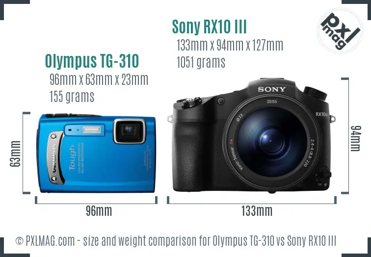 Olympus TG-310 vs Sony RX10 III size comparison