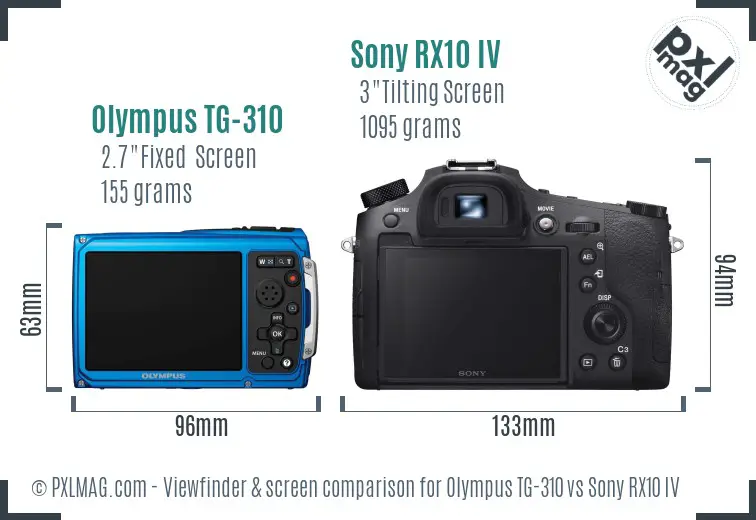 Olympus TG-310 vs Sony RX10 IV Screen and Viewfinder comparison