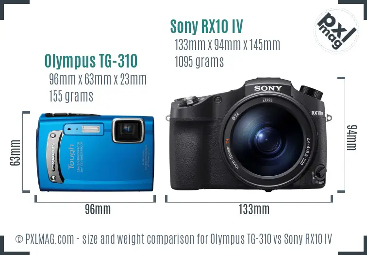 Olympus TG-310 vs Sony RX10 IV size comparison