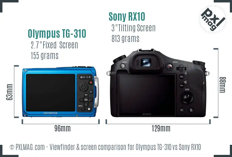 Olympus TG-310 vs Sony RX10 Screen and Viewfinder comparison