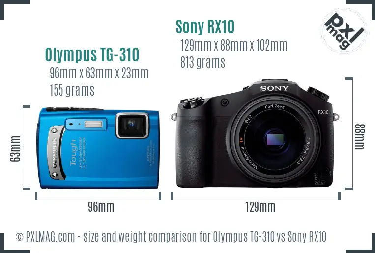 Olympus TG-310 vs Sony RX10 size comparison