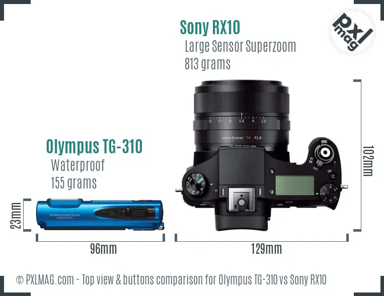 Olympus TG-310 vs Sony RX10 top view buttons comparison
