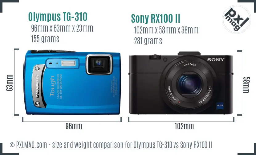 Olympus TG-310 vs Sony RX100 II size comparison