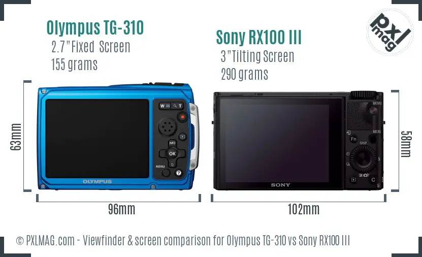 Olympus TG-310 vs Sony RX100 III Screen and Viewfinder comparison