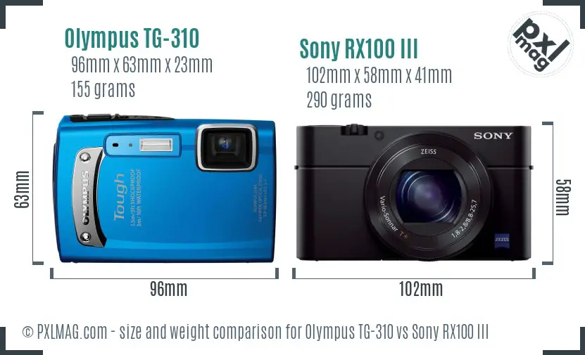 Olympus TG-310 vs Sony RX100 III size comparison