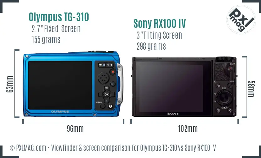 Olympus TG-310 vs Sony RX100 IV Screen and Viewfinder comparison