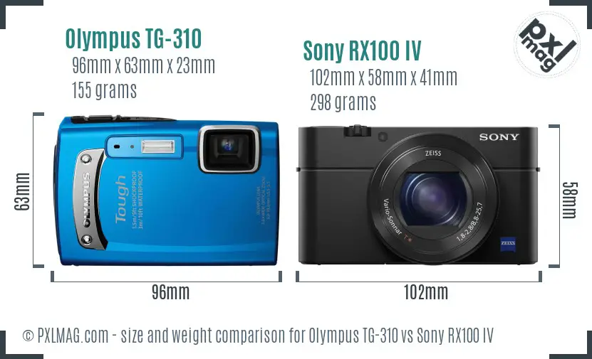 Olympus TG-310 vs Sony RX100 IV size comparison
