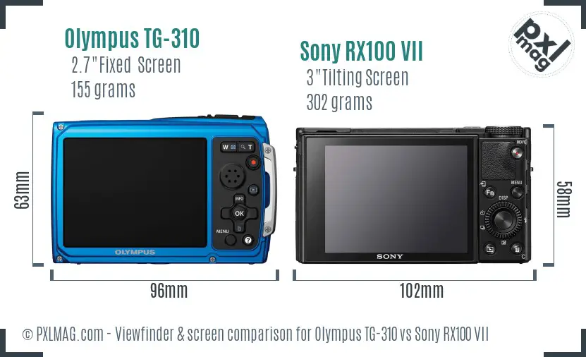 Olympus TG-310 vs Sony RX100 VII Screen and Viewfinder comparison