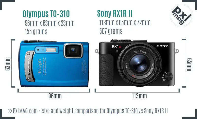 Olympus TG-310 vs Sony RX1R II size comparison