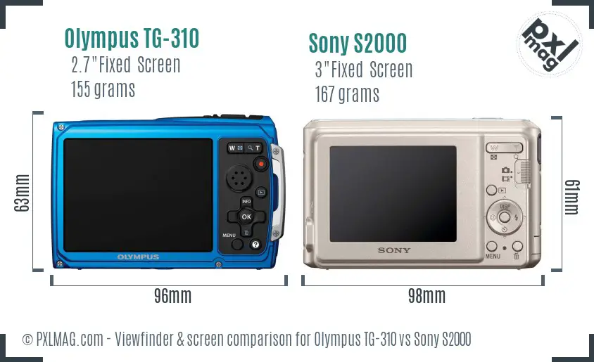 Olympus TG-310 vs Sony S2000 Screen and Viewfinder comparison