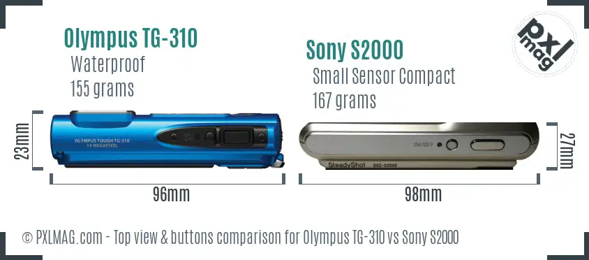 Olympus TG-310 vs Sony S2000 top view buttons comparison