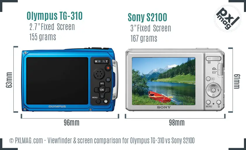 Olympus TG-310 vs Sony S2100 Screen and Viewfinder comparison