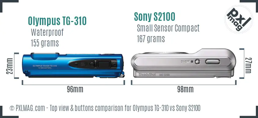 Olympus TG-310 vs Sony S2100 top view buttons comparison