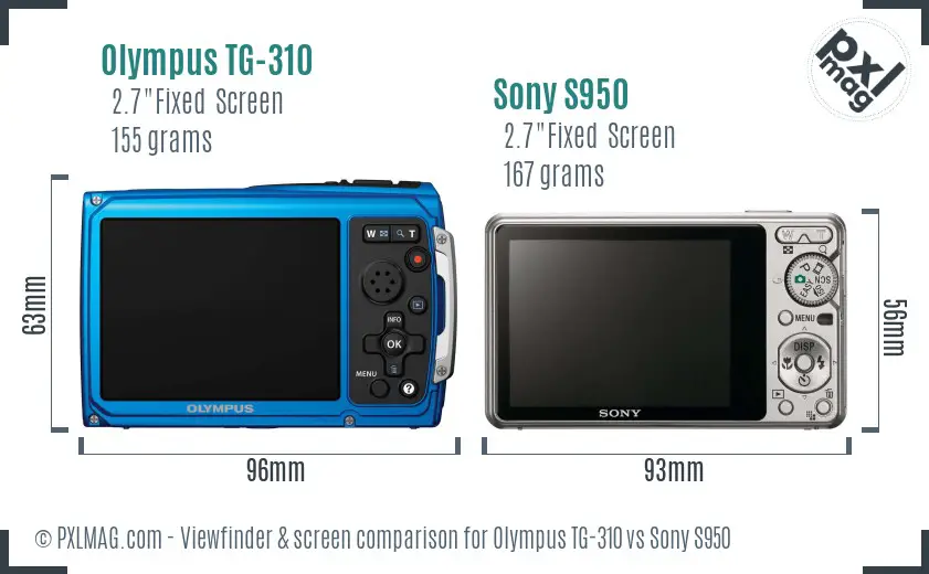 Olympus TG-310 vs Sony S950 Screen and Viewfinder comparison