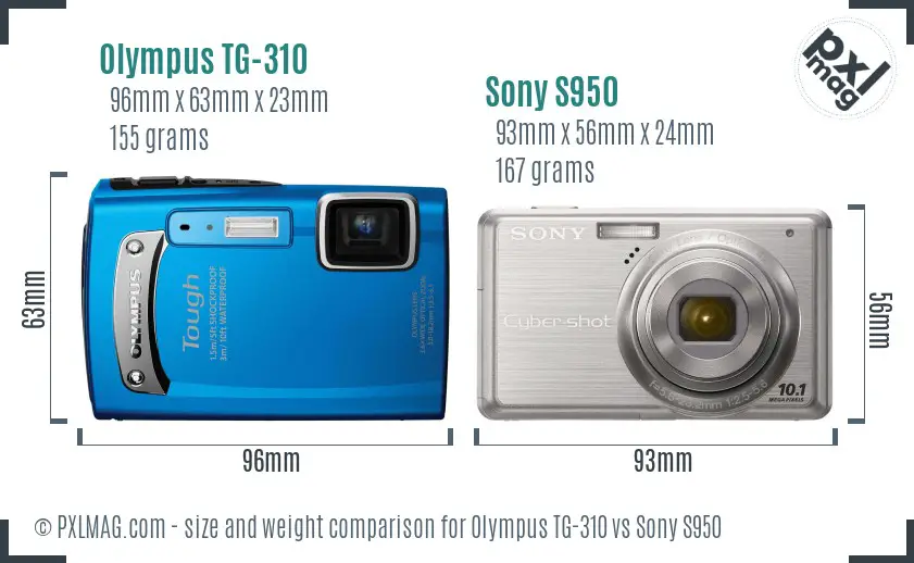 Olympus TG-310 vs Sony S950 size comparison
