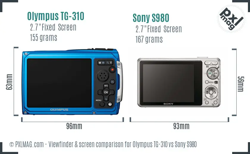 Olympus TG-310 vs Sony S980 Screen and Viewfinder comparison