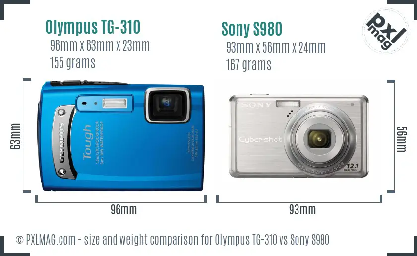 Olympus TG-310 vs Sony S980 size comparison
