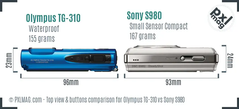 Olympus TG-310 vs Sony S980 top view buttons comparison