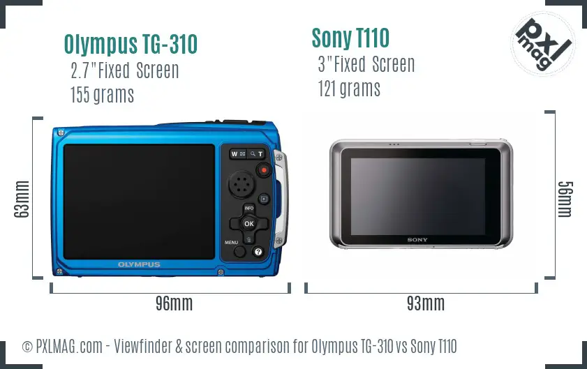 Olympus TG-310 vs Sony T110 Screen and Viewfinder comparison