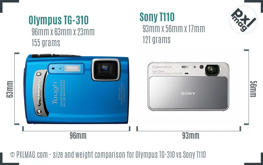 Olympus TG-310 vs Sony T110 size comparison