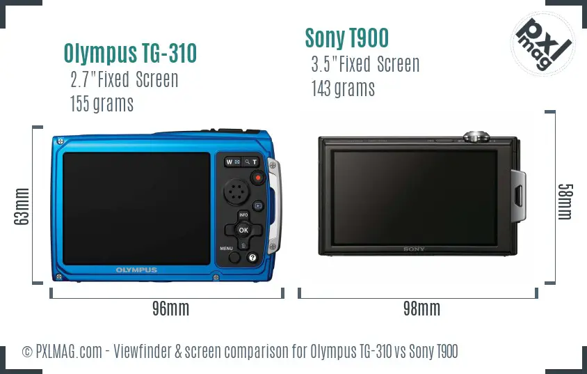 Olympus TG-310 vs Sony T900 Screen and Viewfinder comparison Olympus TG-310 vs Sony T900 Screen and Viewfinder comparison